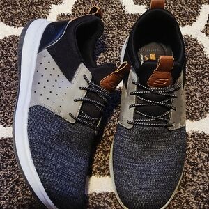 Skechers Men's Charcoal Knit Sneakers with Tan Accents